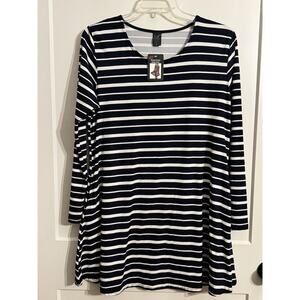 Lildy NWT Striped Pocket Swing Top Tunic Navy White Sz L-XL Preppy Coastal Lagen